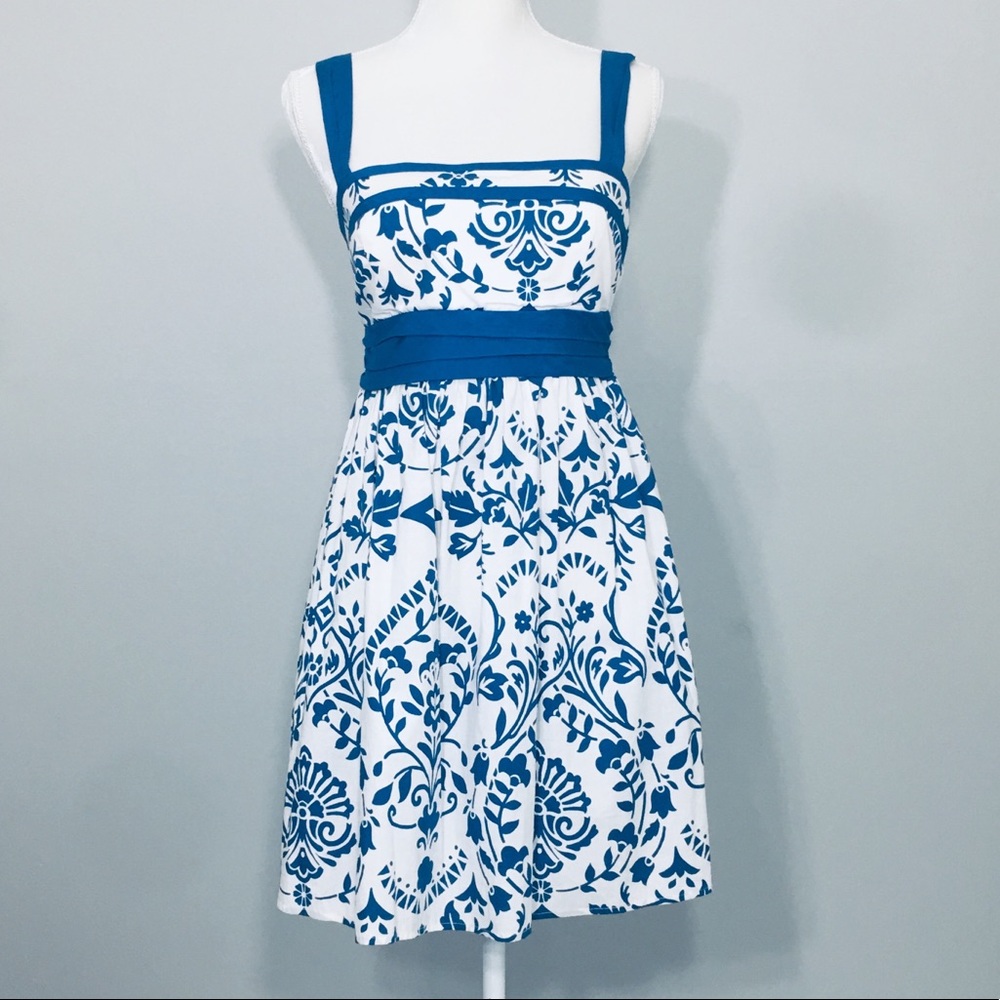 City Triangles Blue Floral Print Dress sz 11 (A42)